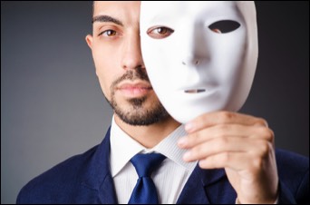 Pretender man holding white mask
