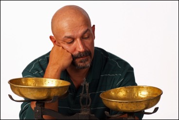 Man making a choice, deciding