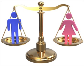 Men and Women Balance on Scale showing We